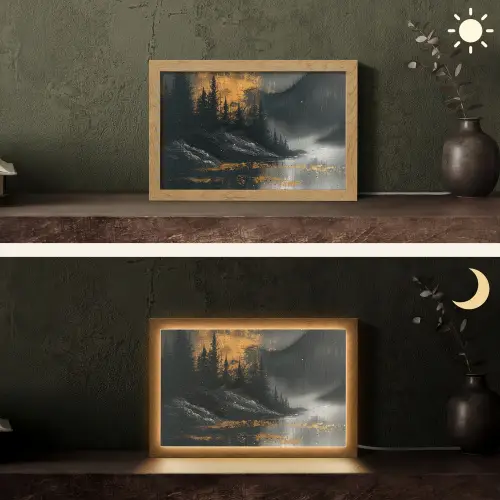 Natuur - Abstract - Landschap - Modern Light Box met kabel (Tafellamp) klein -sfeer3