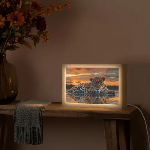 Natuur - Luipaard - Dier - Zonsondergang - Modern Light Box met kabel (Tafellamp) klein -sfeer4