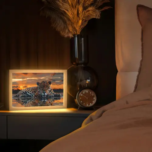 Natuur - Luipaard - Dier - Zonsondergang - Modern Light Box met kabel (Tafellamp) klein -sfeer1