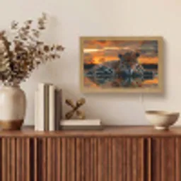 Natuur - Luipaard - Dier - Zonsondergang - Modern Light Box met kabel (Tafellamp) klein -sfeer2