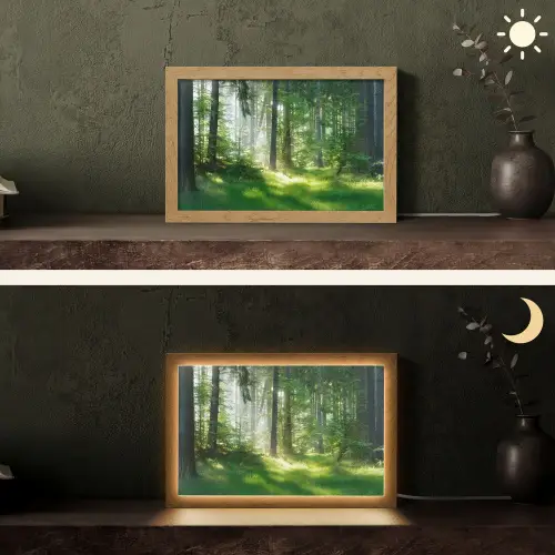 Natuur - Bomen - Bos - Groen - Zon - Gras - Planten Light Box met kabel (Tafellamp) klein -sfeer3