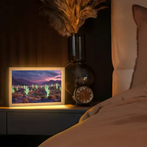 Neon cactussen - Woestijn - Zonsondergang Light Box met kabel (Tafellamp) klein -sfeer1
