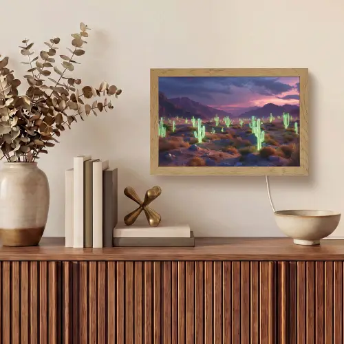 Neon cactussen - Woestijn - Zonsondergang Light Box met kabel (Tafellamp) klein -sfeer2
