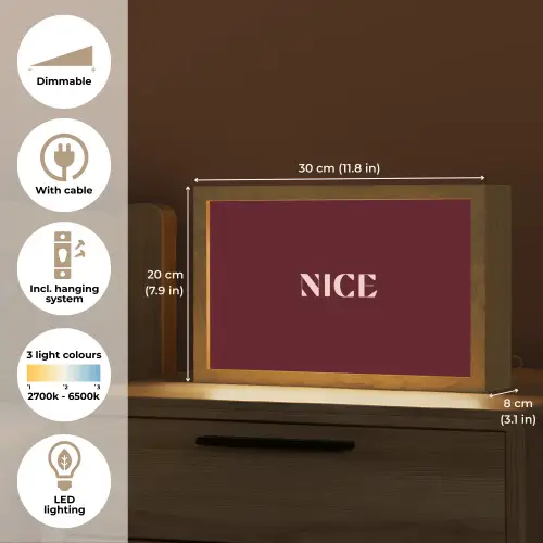 Nice - Bordeaux - Roze Light Box met kabel (Tafellamp) klein -USP_EN