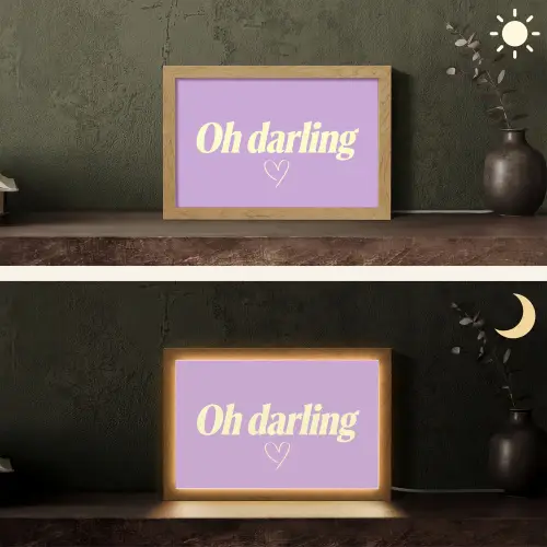 Oh darling - Hart - Paars Light Box met kabel (Tafellamp) klein -sfeer3