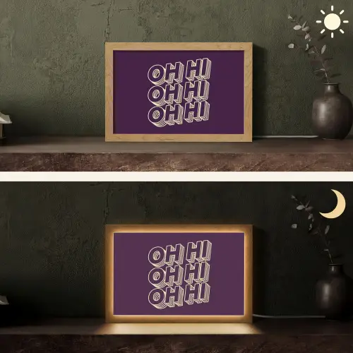 Oh hi - Paars - 3D Light Box met kabel (Tafellamp) klein -sfeer3