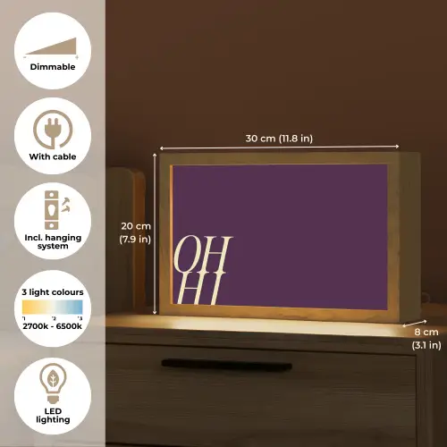 Oh hi - Paars - Cursief Light Box met kabel (Tafellamp) klein -USP_EN