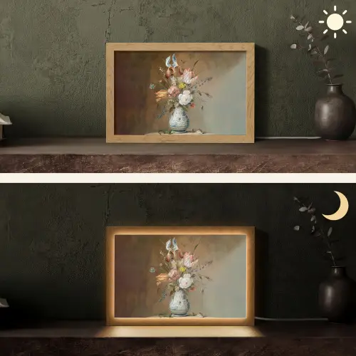 Oude meesters - Bloemen - Balthasar van der Ast Light Box met kabel (Tafellamp) klein -sfeer3