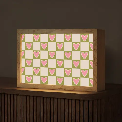 Olijfgroen - Hartjes - Patroon - Retro Light Box met kabel (Tafellamp) klein 924 -z3d_website