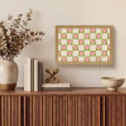 Olijfgroen - Hartjes - Patroon - Retro Light Box met kabel (Tafellamp) klein 924 -sfeer2