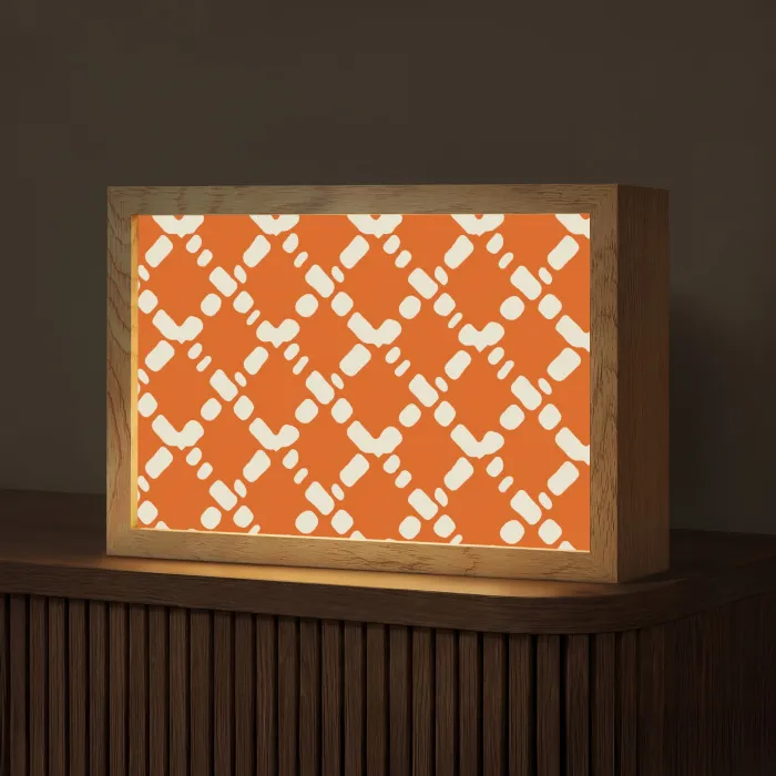 Oranje - Ruitpatroon - Wit Light Box met kabel (Tafellamp) klein 924 -z3d_website