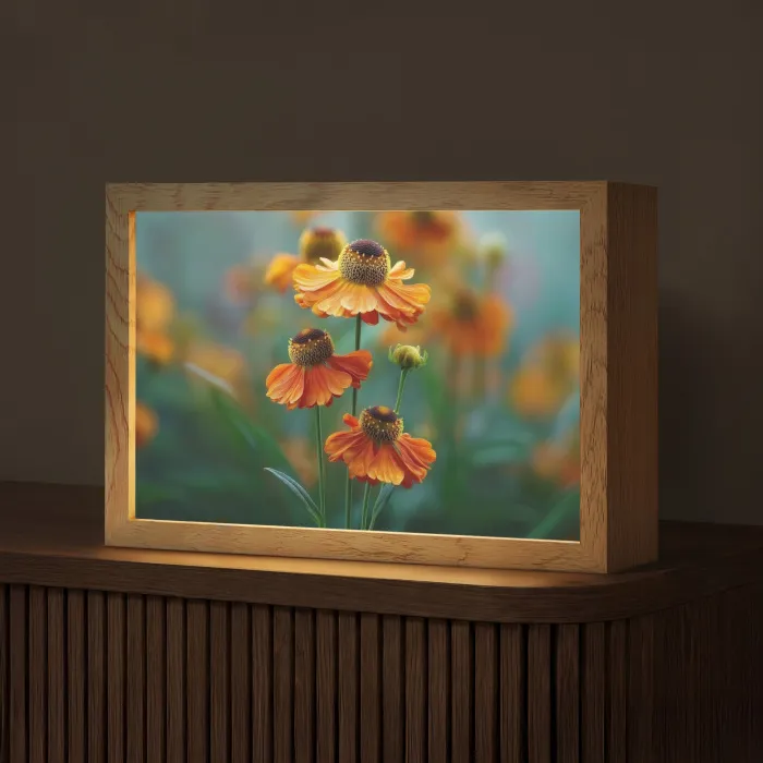 Oranje bloemen - Levendig - Wazige achtergrond Light Box met kabel (Tafellamp) klein -z3d_website