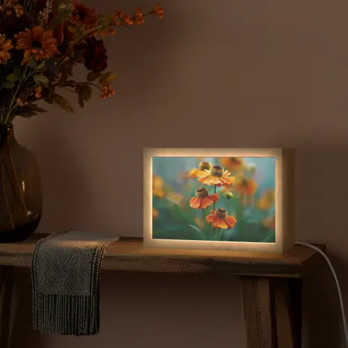 Oranje bloemen - Levendig - Wazige achtergrond Light Box met kabel (Tafellamp) klein -sfeer4