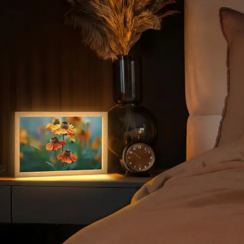 Oranje bloemen - Levendig - Wazige achtergrond Light Box met kabel (Tafellamp) klein -sfeer1