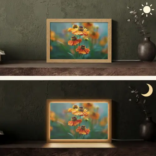 Oranje bloemen - Levendig - Wazige achtergrond Light Box met kabel (Tafellamp) klein -sfeer3
