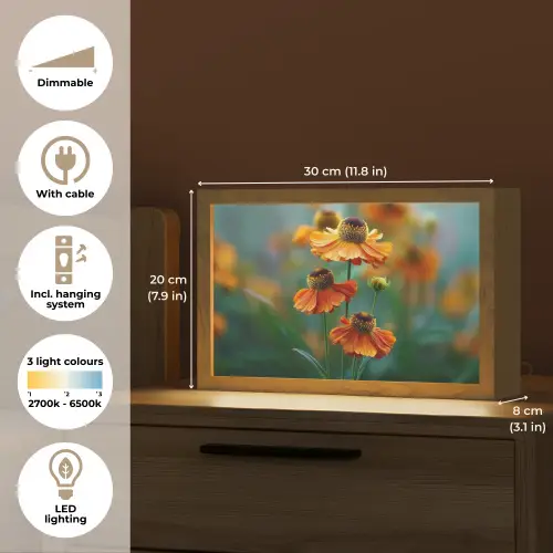 Oranje bloemen - Levendig - Wazige achtergrond Light Box met kabel (Tafellamp) klein -USP_EN