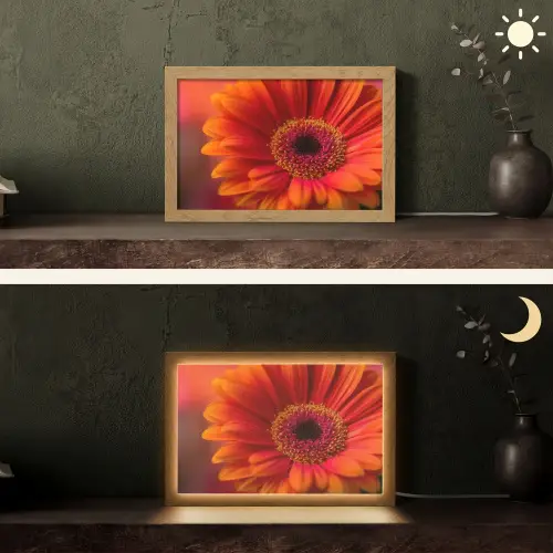 Oranje - Gerbera - Intens Light Box met kabel (Tafellamp) klein -sfeer3