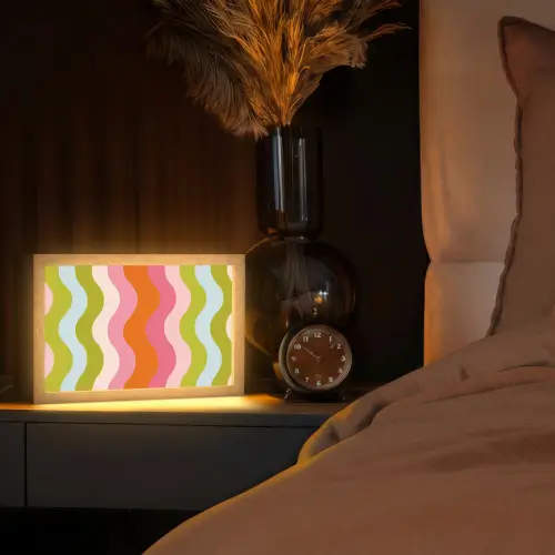 Banen - Golven - Kleurrijk - Verticaal Light Box met kabel (Tafellamp) klein -sfeer1