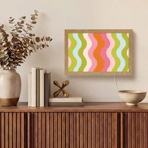 Banen - Golven - Kleurrijk - Verticaal Light Box met kabel (Tafellamp) klein -sfeer2