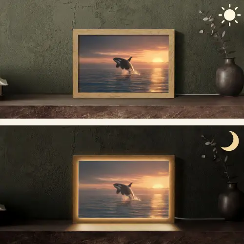 Orka - Zee - Zonsondergang Light Box met kabel (Tafellamp) klein -sfeer3