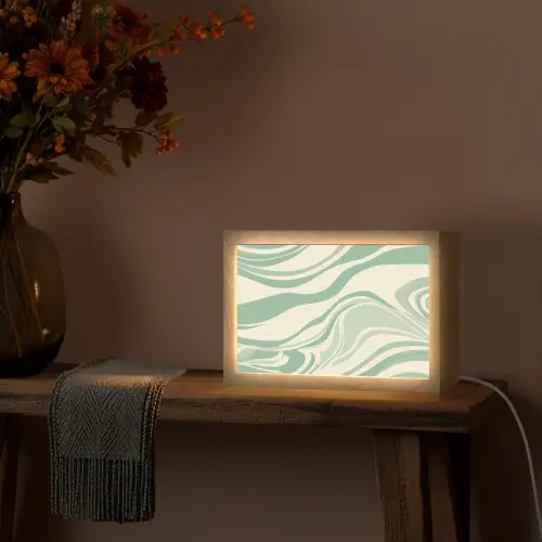 Organische lijnen - Mintgroen - Marmer Light Box met kabel (Tafellamp) klein -sfeer4