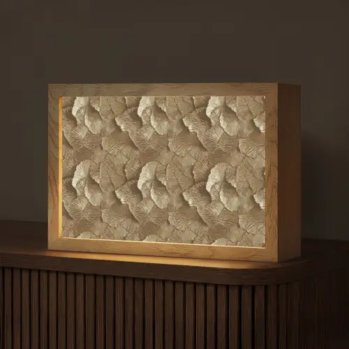 Organisch - Patroon - Bladeren - Goud Light Box met kabel (Tafellamp) klein 924 -z3d_website