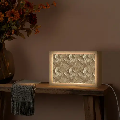Organisch - Patroon - Bladeren - Goud Light Box met kabel (Tafellamp) klein 924 -sfeer4