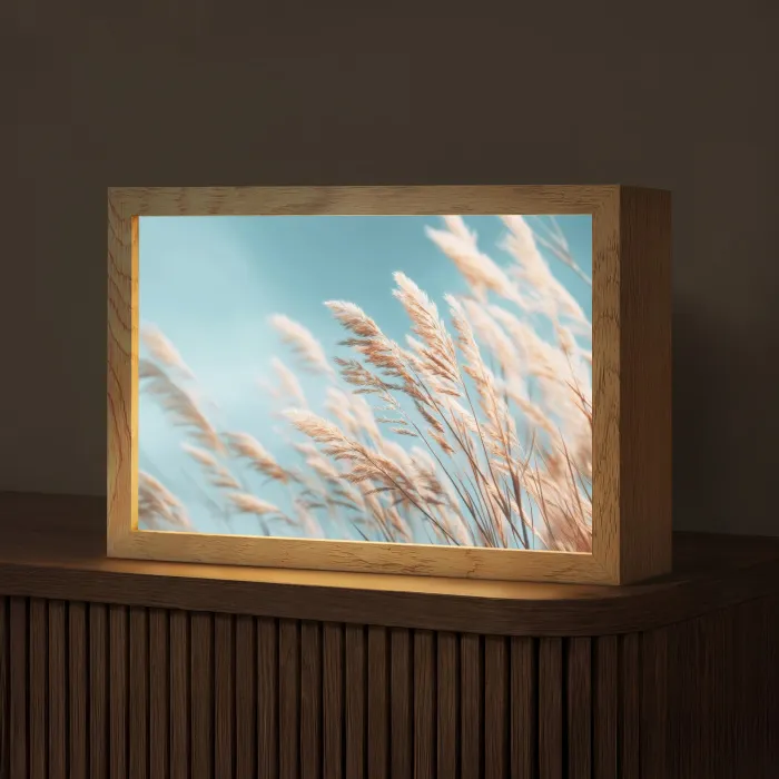 Siergras - Wind - Lichtbruin Light Box met kabel (Tafellamp) klein -z3d_website