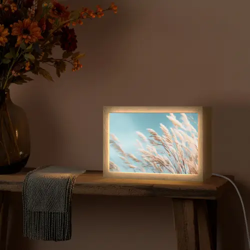 Siergras - Wind - Lichtbruin Light Box met kabel (Tafellamp) klein -sfeer4