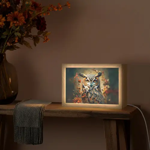 Uil - Vogel - Bloemen - Planten - Botanisch Light Box met kabel (Tafellamp) klein -sfeer4
