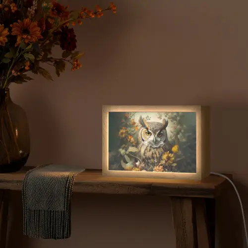 Uil - Vogels - Bloemen - Natuur Light Box met kabel (Tafellamp) klein -sfeer4