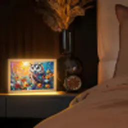 Uil - Bloemen - Kunst - Zonsondergang Light Box met kabel (Tafellamp) klein -sfeer1