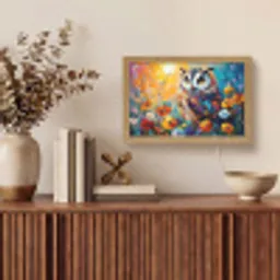 Uil - Bloemen - Kunst - Zonsondergang Light Box met kabel (Tafellamp) klein -sfeer2