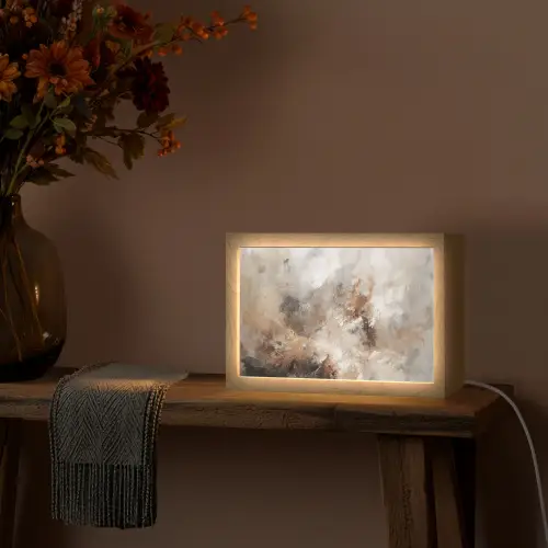 Verf - Abstract - Beige - Kunst Light Box met kabel (Tafellamp) klein -sfeer4