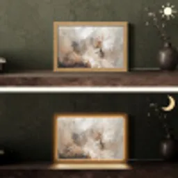 Verf - Abstract - Beige - Kunst Light Box met kabel (Tafellamp) klein -sfeer3