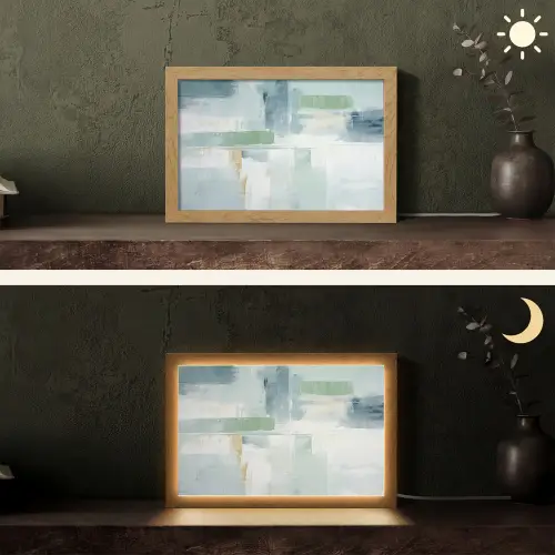 Verf - Moderne kunst - Abstract - Grijs Light Box met kabel (Tafellamp) klein -sfeer3