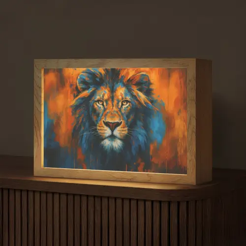 Schilderij - Leeuwenkop - Oranje Light Box met kabel (Tafellamp) klein -z3d_website