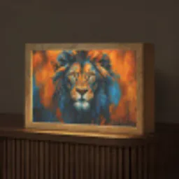 Schilderij - Leeuwenkop - Oranje Light Box met kabel (Tafellamp) klein -z3d_website