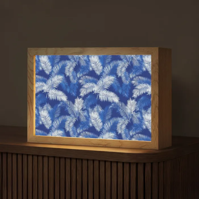 Palmblad - Patroon - Blauw Light Box met kabel (Tafellamp) klein 924 -z3d_website