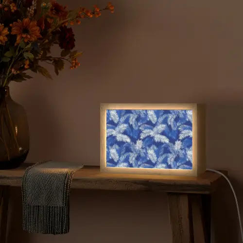 Palmblad - Patroon - Blauw Light Box met kabel (Tafellamp) klein 924 -sfeer4