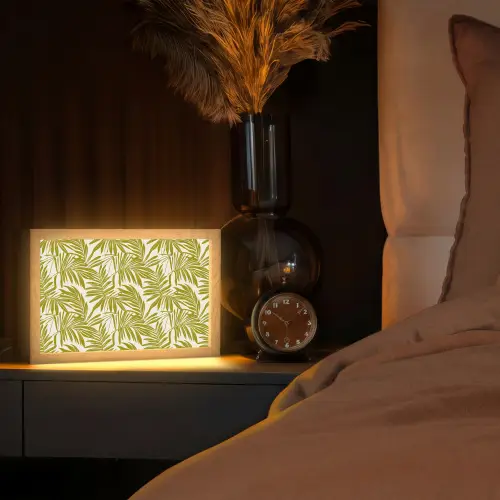 Palmblad - Patroon - Groen Light Box met kabel (Tafellamp) klein 924 -sfeer1