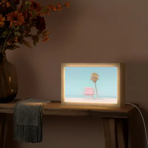 Palmboom - Strandhuis - Roze Light Box met kabel (Tafellamp) klein -sfeer4