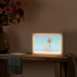 Palmboom - Strandhuis - Roze Light Box met kabel (Tafellamp) klein -sfeer4