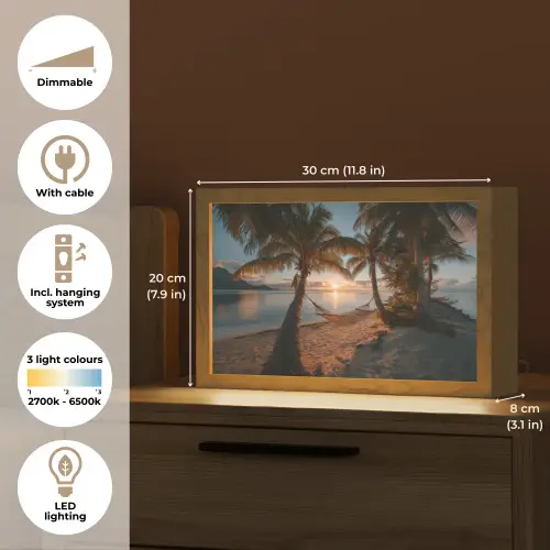 Palmbomen - Hangmat - Strand - Zonsondergang Light Box met kabel (Tafellamp) klein -USP_EN