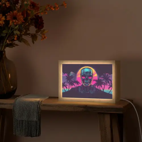 Palmbomen - Hoofd - Metallic - Zonsondergang Light Box met kabel (Tafellamp) klein -sfeer4