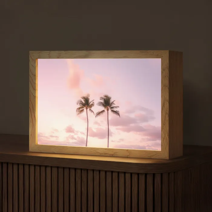 Palmbomen - Paars - Wolken - Lucht Light Box met kabel (Tafellamp) klein -z3d_website