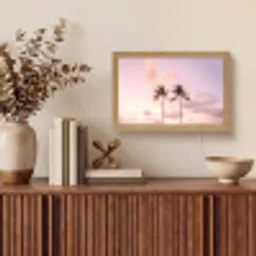 Palmbomen - Paars - Wolken - Lucht Light Box met kabel (Tafellamp) klein -sfeer2