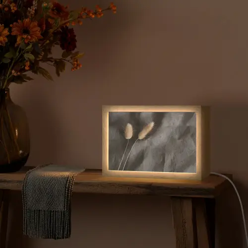 Pampasgras - Pluim - Zwart - Beige Light Box met kabel (Tafellamp) klein -sfeer4