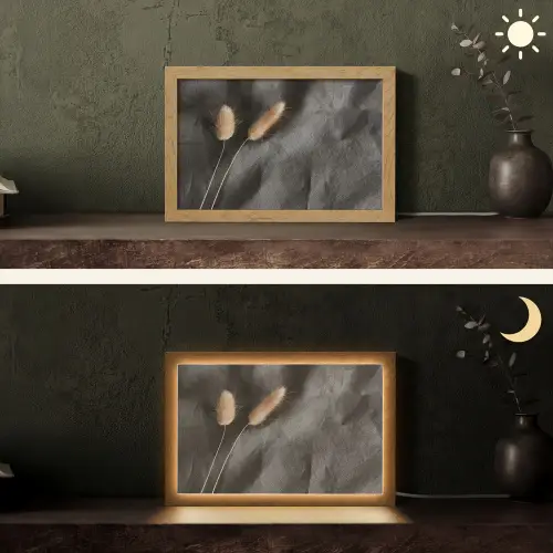Pampasgras - Pluim - Zwart - Beige Light Box met kabel (Tafellamp) klein -sfeer3