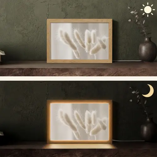 Pampasgras - Pluim - Wit Light Box met kabel (Tafellamp) klein -sfeer3